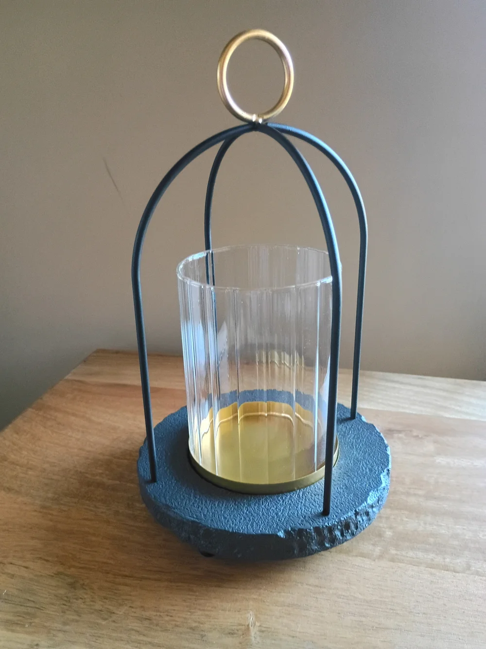 Goberistmal Black Gold Hurricane Glass Candle Holder Lantern NWT